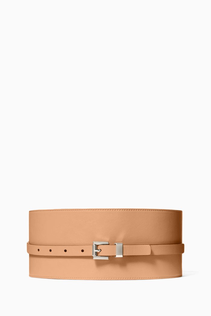 

Wide Waist Belt in Leather, Brown