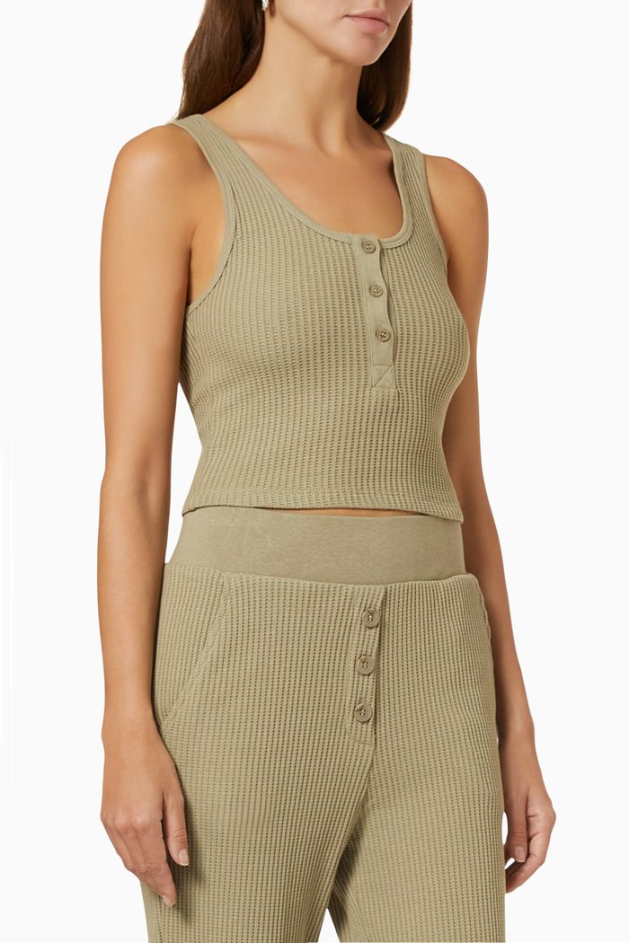 Jumbo Stark Cropped Henley Tank in Ribbed Cotton, Green