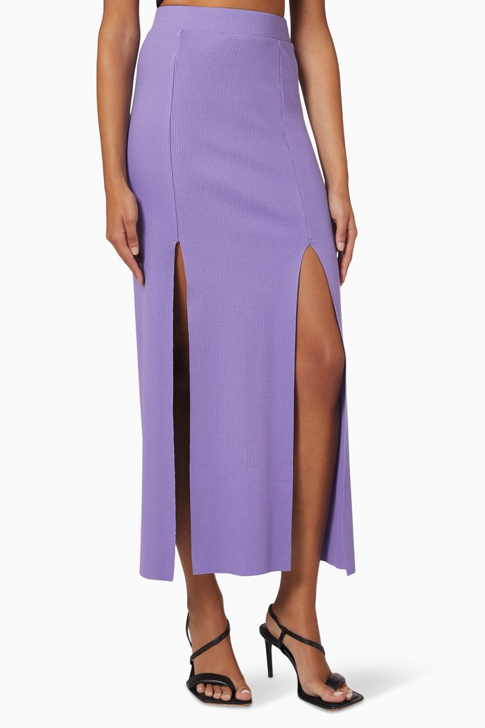 

Slashed Midi Skirt in Ribbed Fabric, Purple