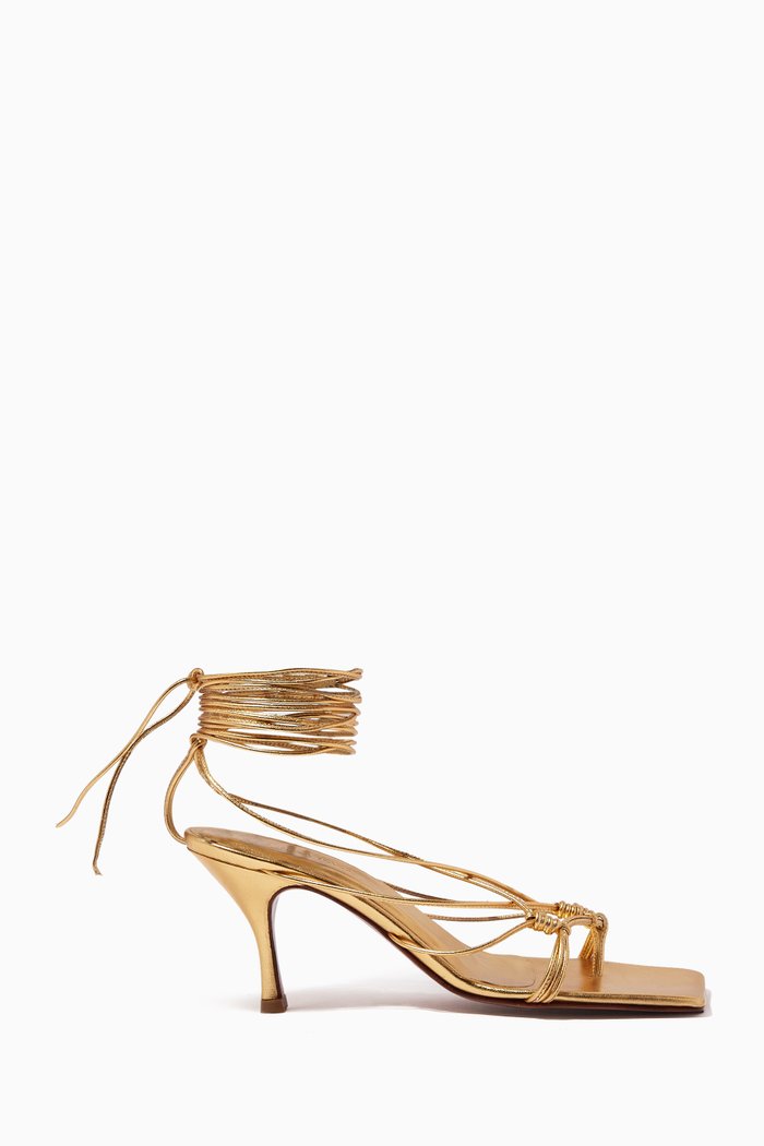 

Mandaloun 80 Strappy Sandals in Metallic Leather, Gold
