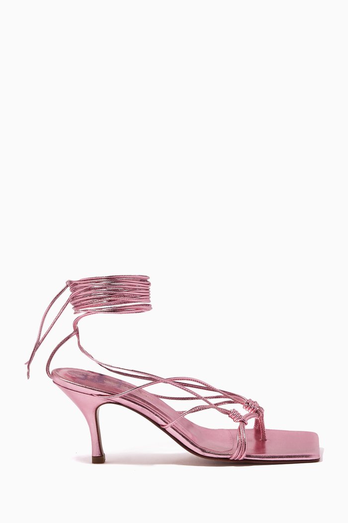 

Mandaloun 80 Strappy Sandals in Metallic Leather, Pink