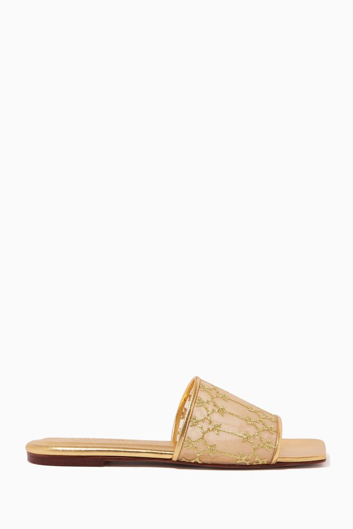 

Sursock Flat Sandals in Mesh & Leather, Gold