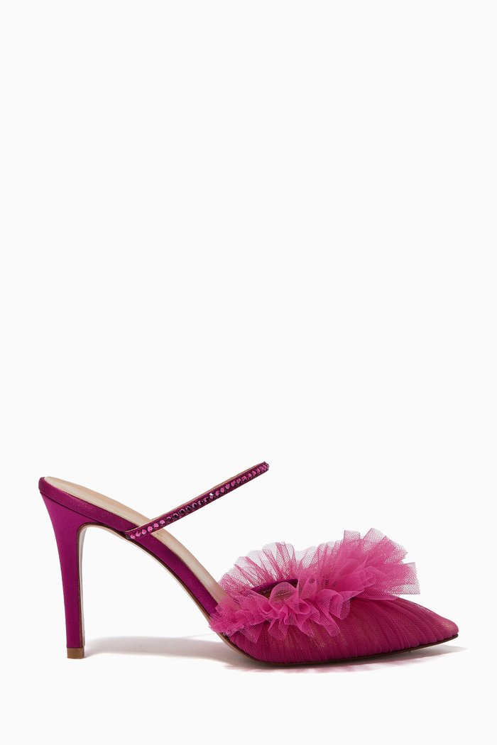 

Kaya 100 Mules with Swarovski in Tulle Satin, Pink