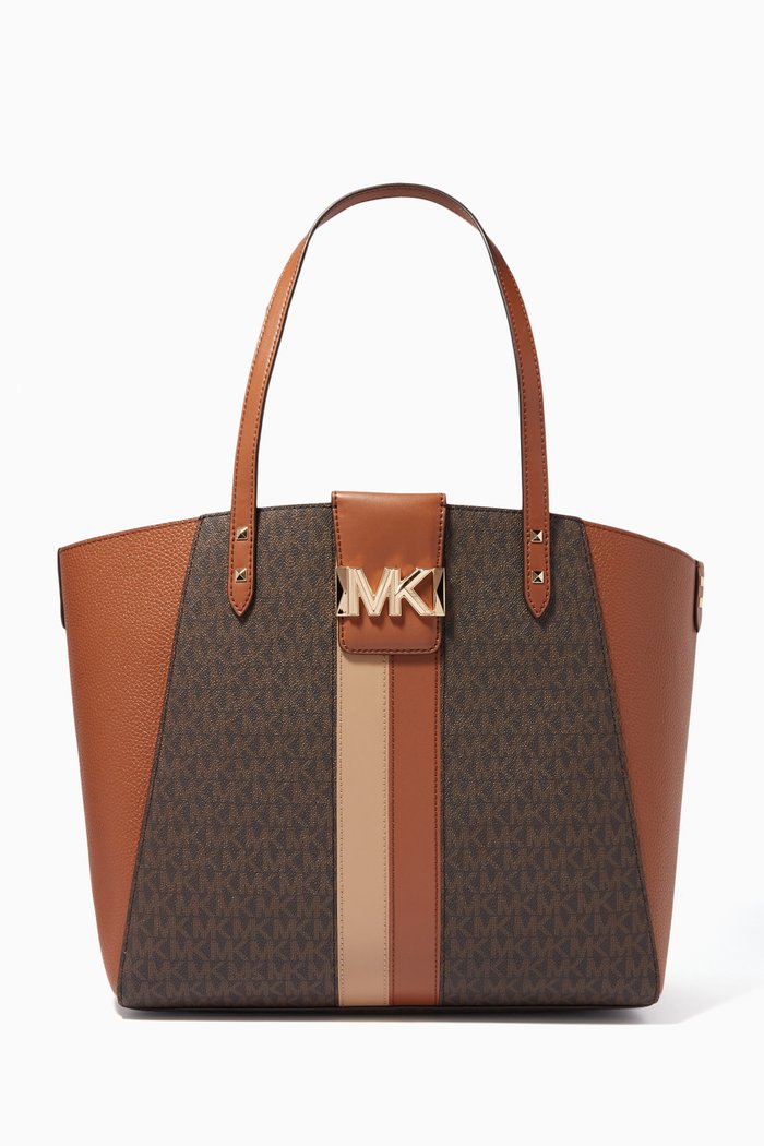 

Large Karlie Tote Bag in Monogram Canvas & Leather, Multicolour