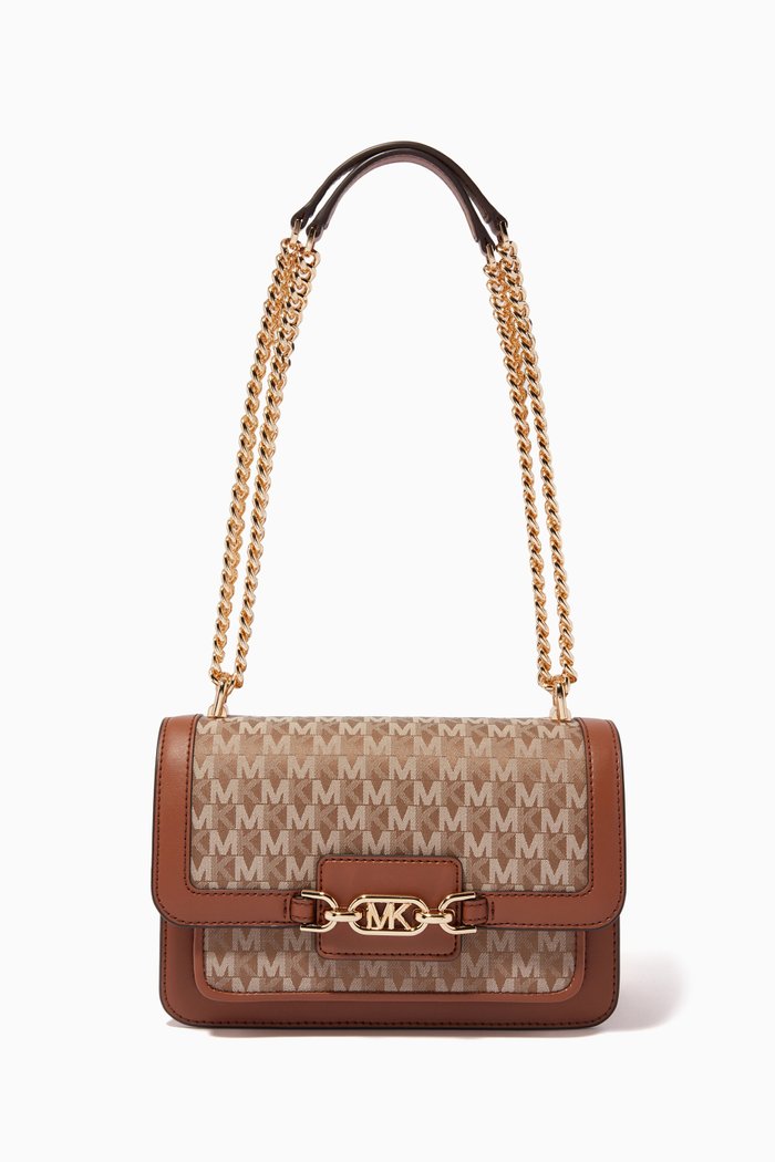 

Heather Large Shoulder Bag in Logo Jacquard, Brown