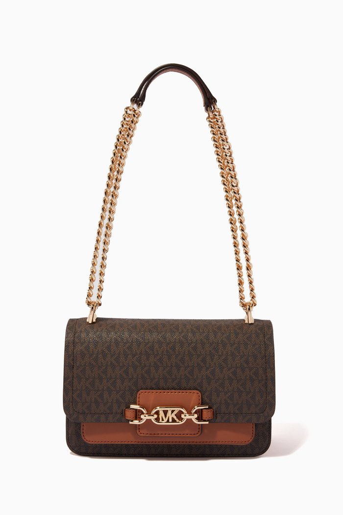 

Heather Large Shoulder Bag in Logo Canvas, Brown