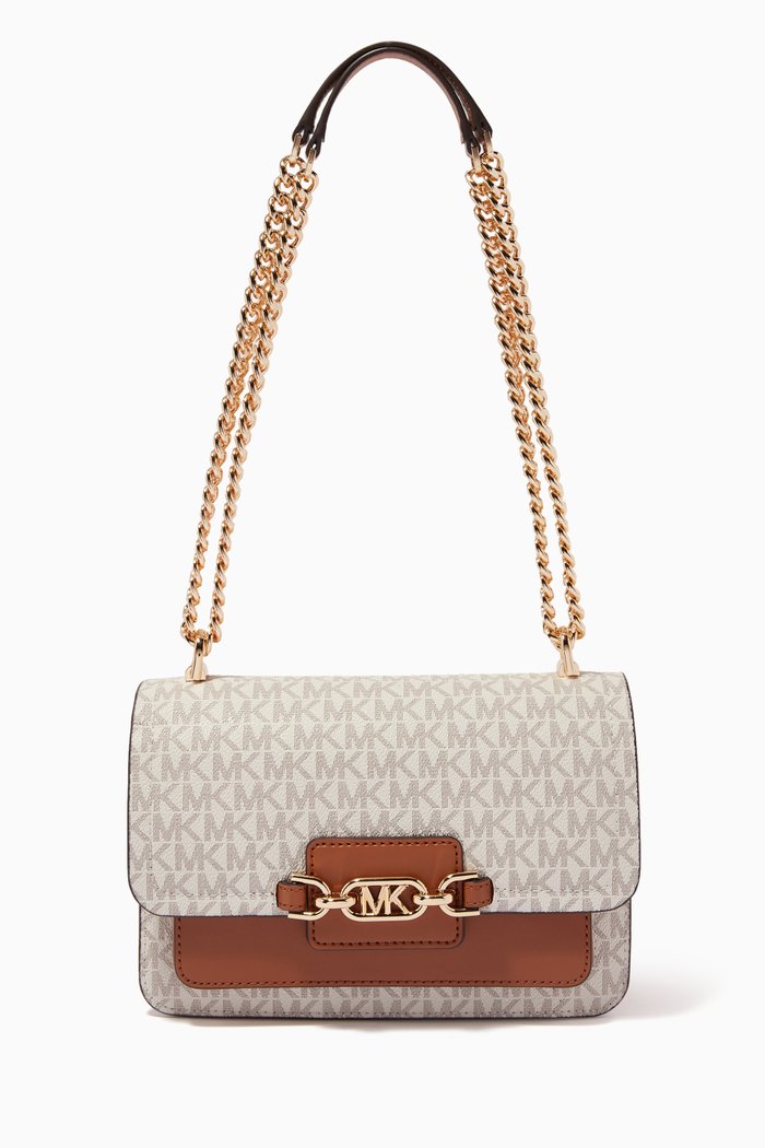 Heather Large Shoulder Bag in Logo Canvas, White