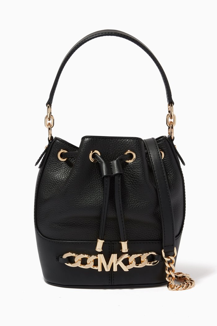

Devon Small Bucket Bag in Leather, Black
