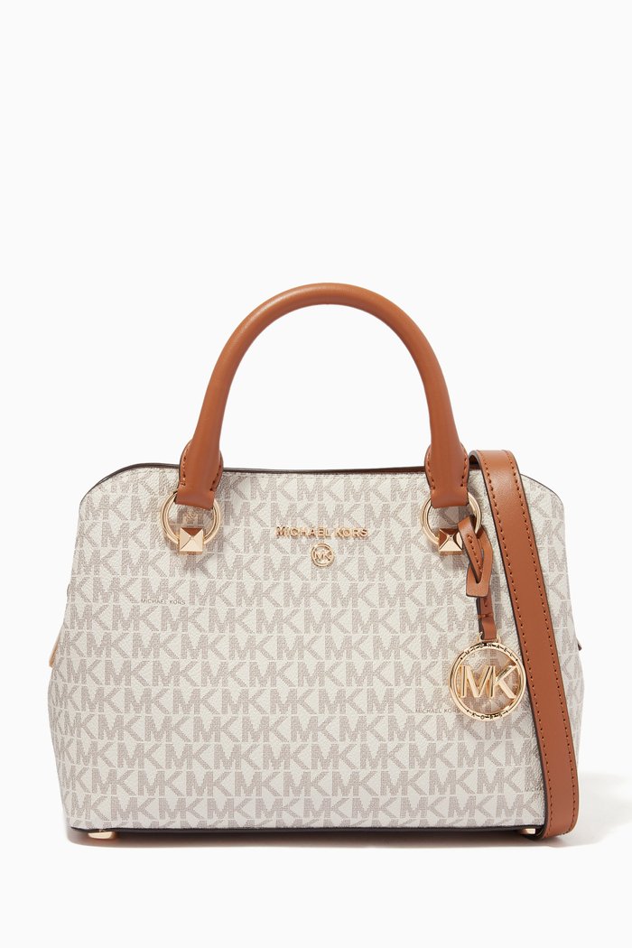 

Edith Small Satchel Bag in Monogram Canvas, White