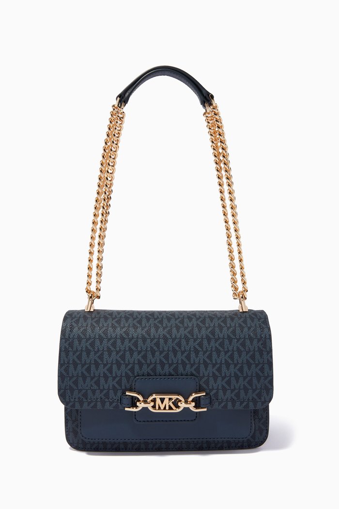 

Heather Large Shoulder Bag in Logo Canvas, Blue