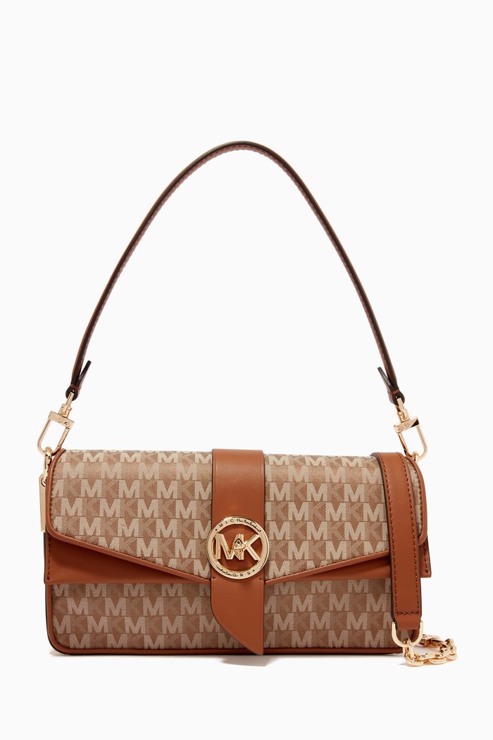 

Greenwich Medium Bag in Logo-print Jacquard & Leather, Brown