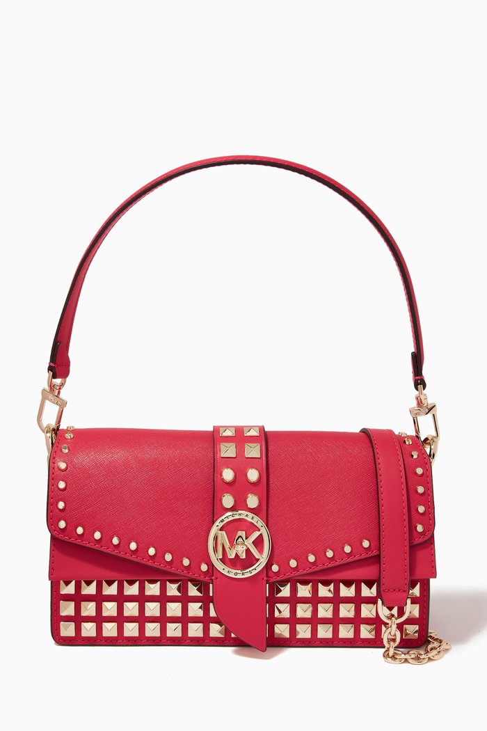 

Medium Greenwich Studded Shoulder Bag in Leather, Red