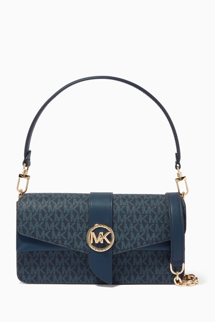 

Greenwich Medium Logo Shoulder Bag in Monogram Canvas, Blue