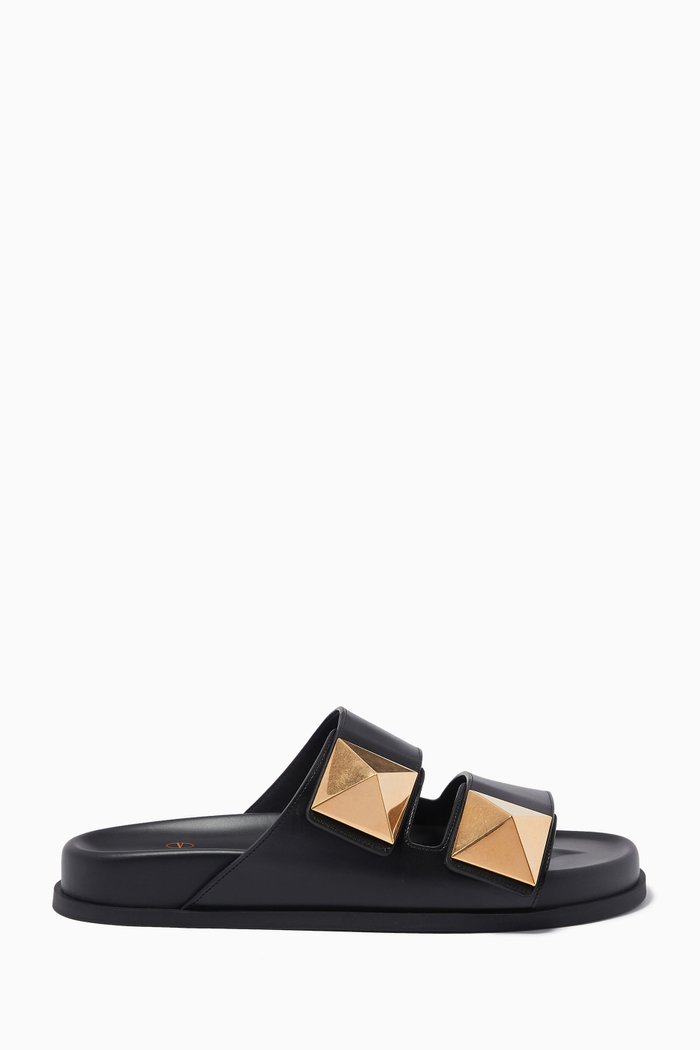 

Valentino Garavani One Stud Slides in Leather, Black