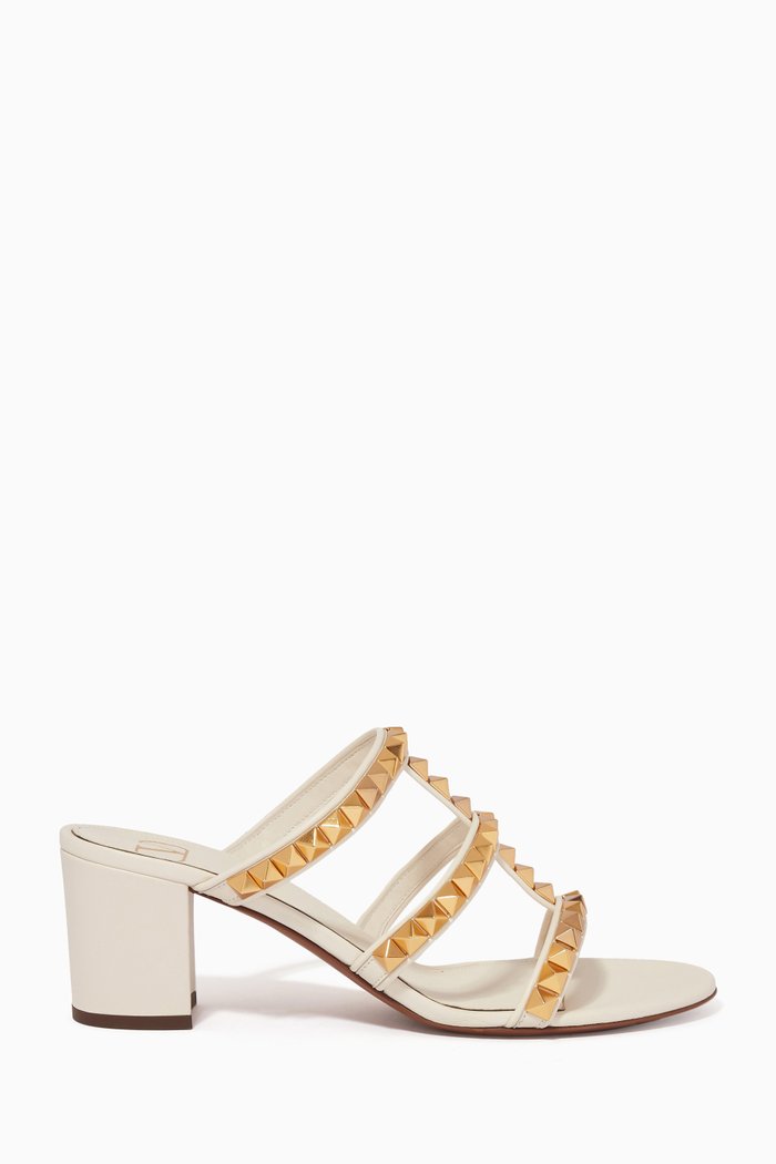 

Valentino Garavani Rockstud No Limit Mules in Leather, White