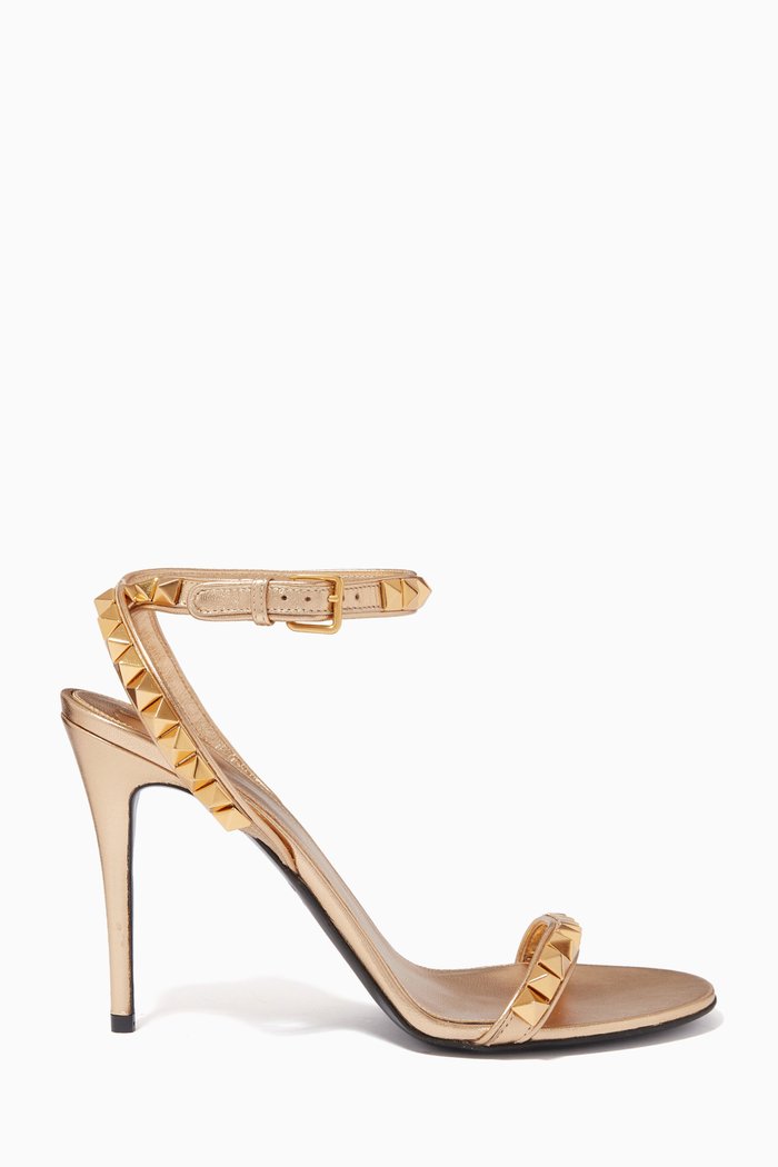 

Valentino Garavani Rockstud Sandals in Metallic Leather, Gold