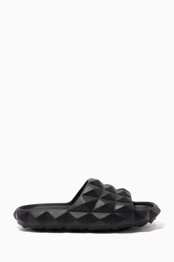 

Roman Stud Turtle Slides in Rubber, Black
