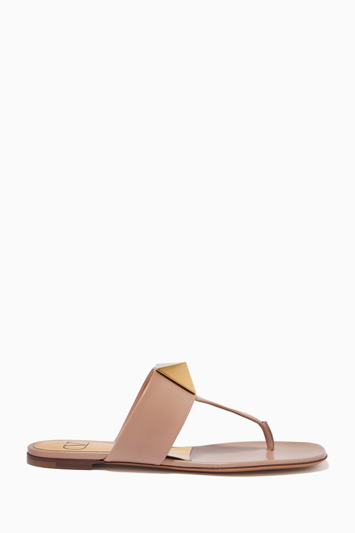 

Valentino Garavani One Stud Thong Slides in Leather, Pink