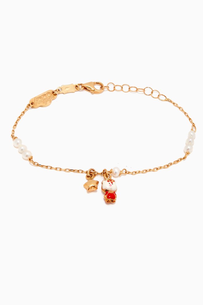 

Kitten Charm Pearl Bracelet in 18kt Yellow Gold