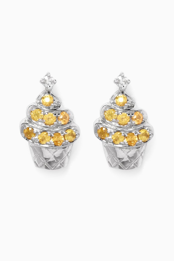 

Cupcake Sapphire & Diamond Stud Earrings in 18kt White Gold
