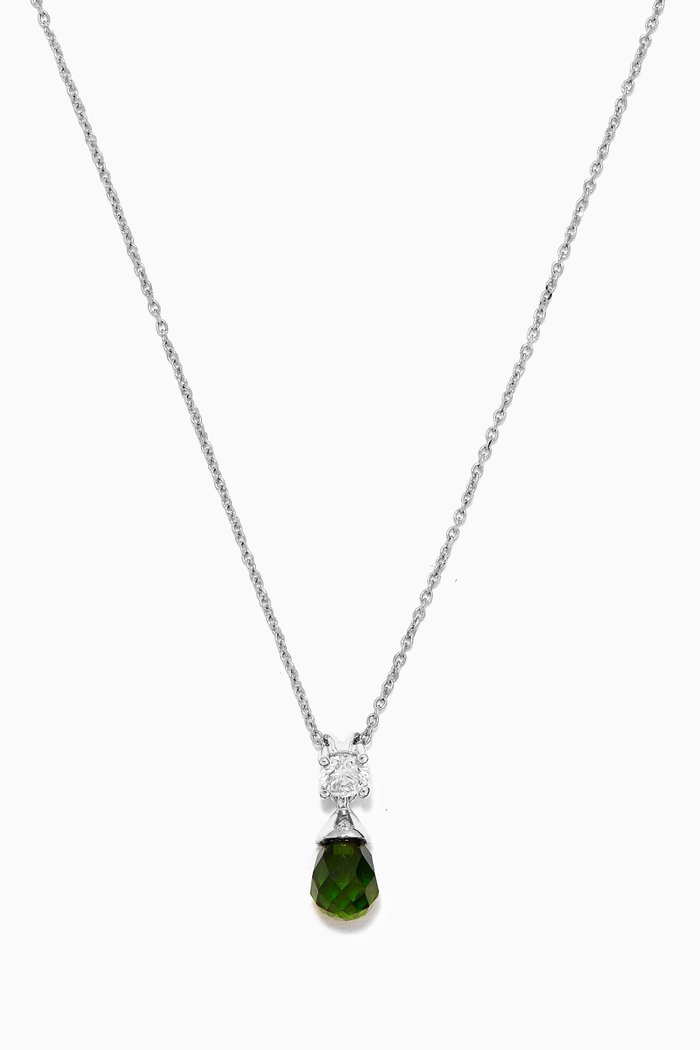 Gemstone & Diamond Pendant Necklace in 18kt White Gold