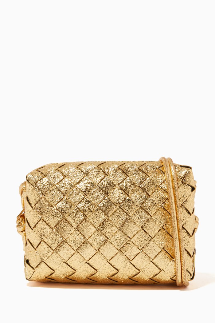 

Loop Mini Crossbody Bag in Intrecciato Craque Metallic Nappa, Gold