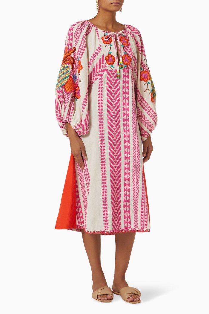 

Jacquard Embroidered Midi Dress, Pink