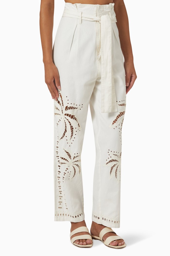 

Palm Tree Richelieu Embroidered Pants in Cotton, Neutral