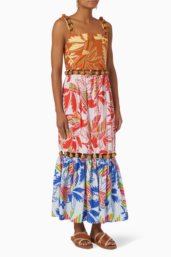 Birds Balls Dress in Cotton, Multicolour