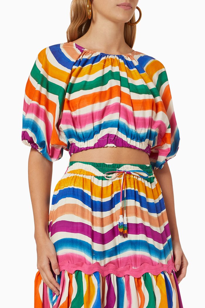 

Dancing Stripes Puff Sleeve Crop Top, Multicolour