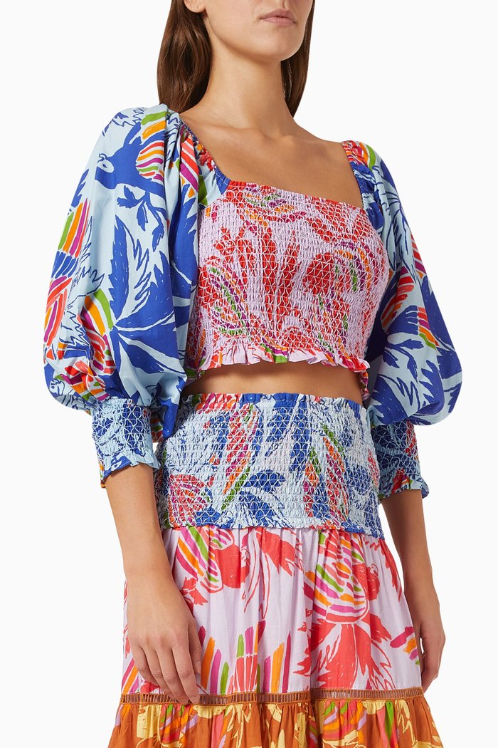 

Birds Crop Top in Organic Cotton, Blue