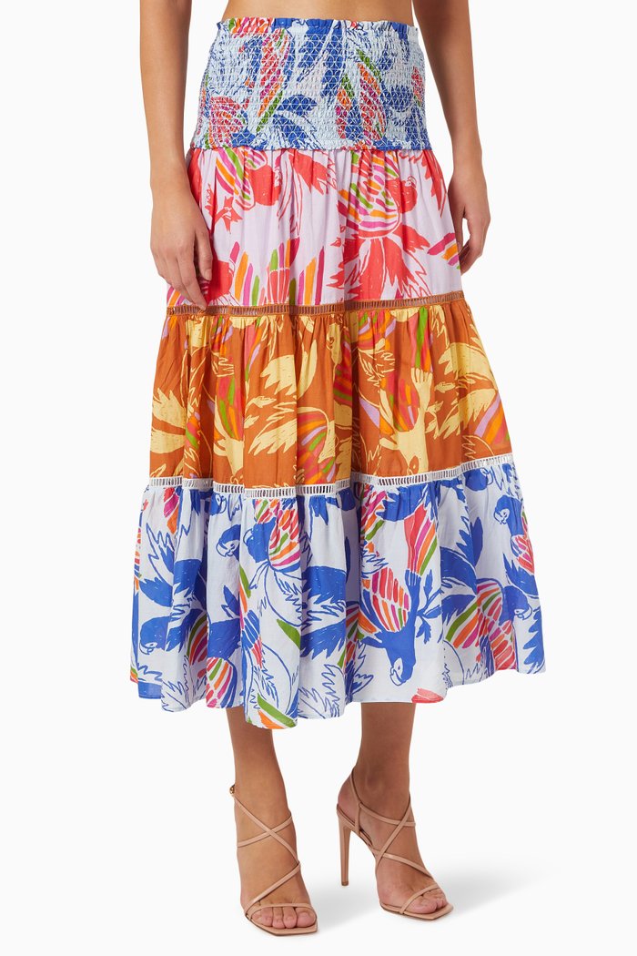 

Birds Midi Skirt in Cotton, Multicolour