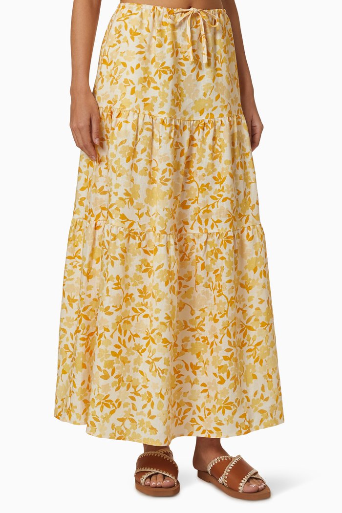 

Tiered Drawstring Skirt in Linen, Yellow