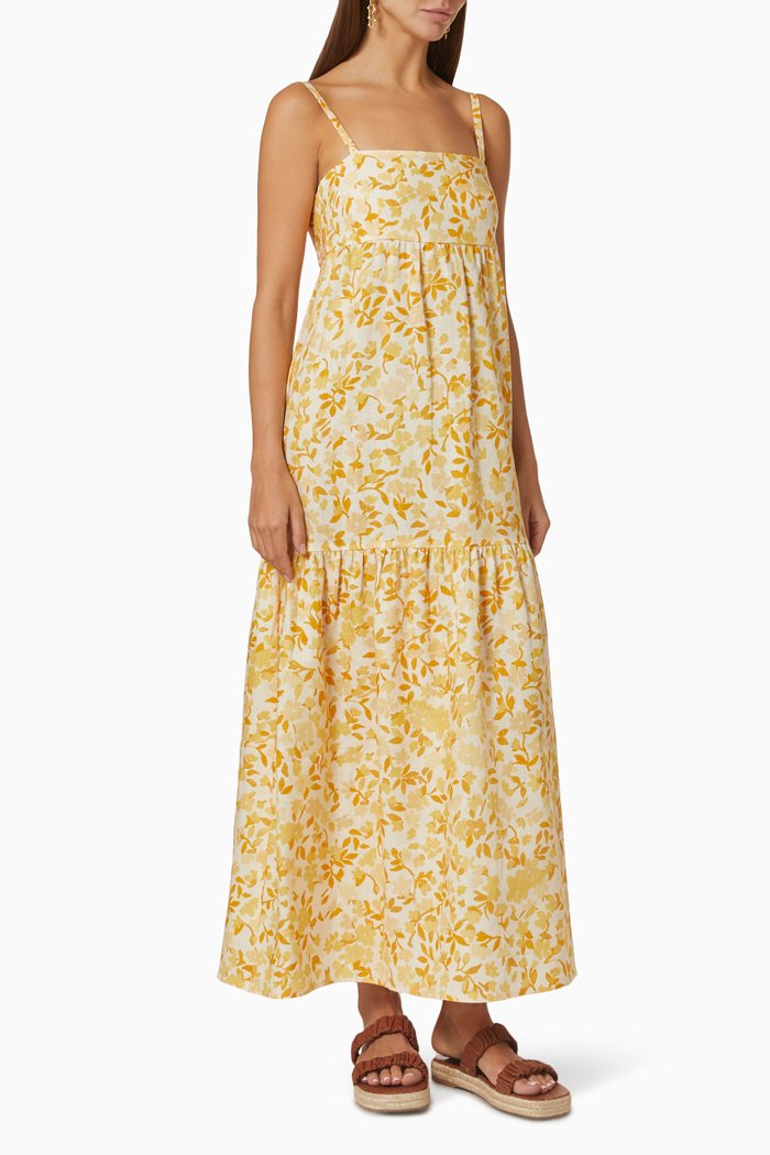 

Tiered Maxi Dress in Linen, Yellow