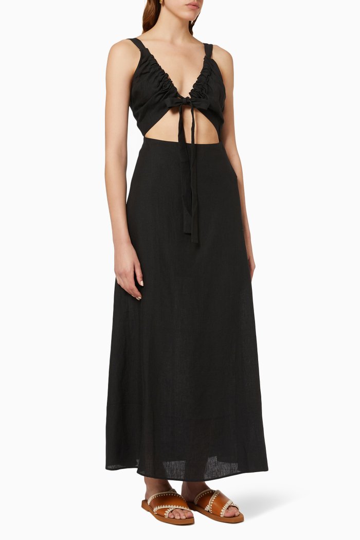 

Tobago Maxi Dress in Organic Linen, Black