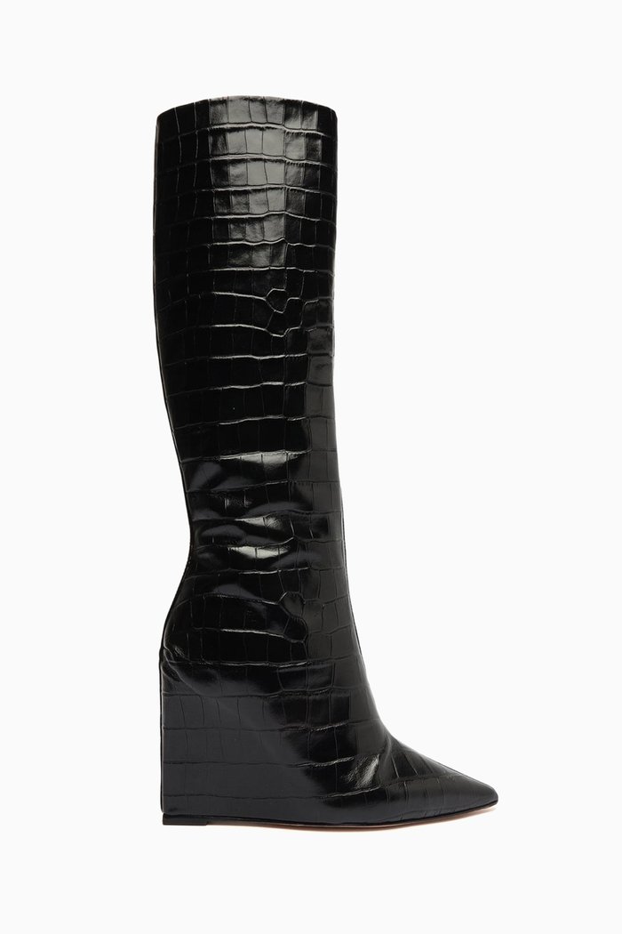 

Asya Wedge Heel Boots in Croc-embossed Leather, Black