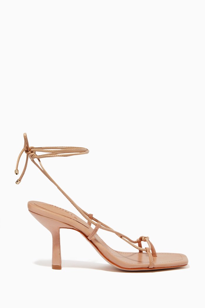 

Lace-up Heel Sandals in Vegetal Nappa Leather, Neutral