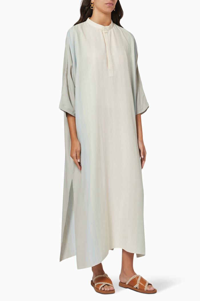 

Nero Collar Caftan in Cotton, Grey