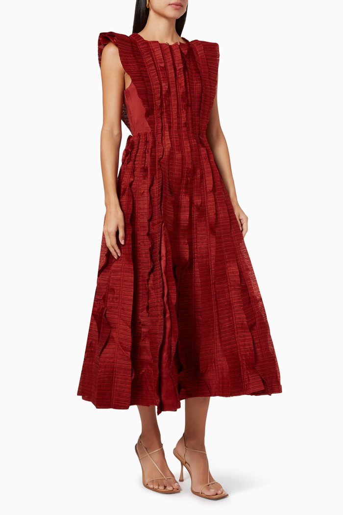

Hybrid Midi Dress in Linen, Burgundy