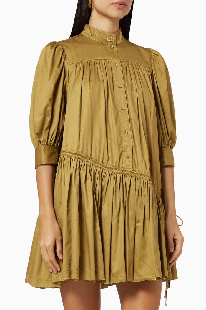 

Frequency Drawstring Smock Dress in Linen, Brown