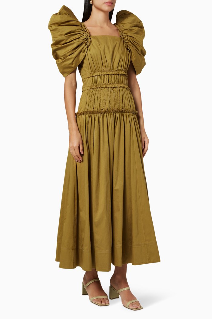 

Frequency Butterfly Sleeve Dress in Linen, Brown
