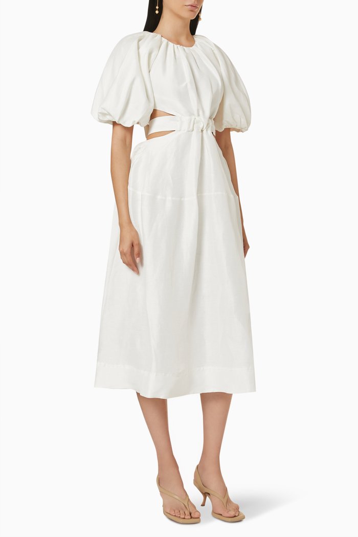 

Mimosa Cut Out Midi Dress in Linen, Neutral