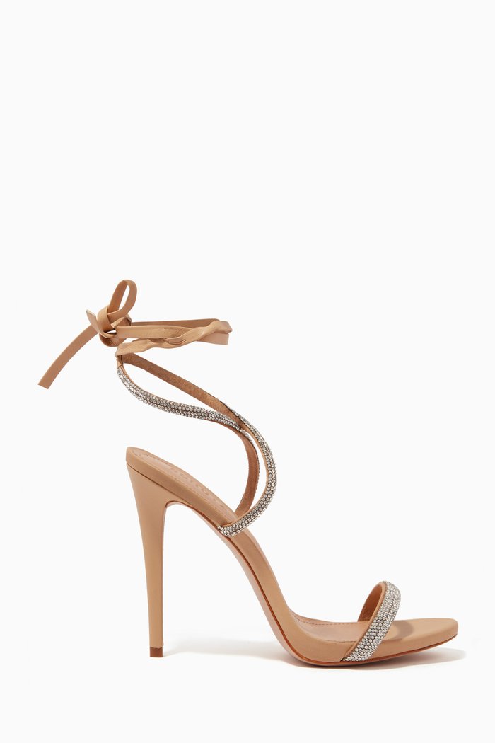 

Cloe Crystal Heel Sandals in Nappa Leather, Neutral