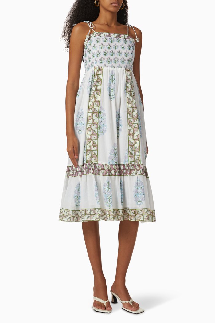 

Tie Strap Midi Dress in Cotton Voile, Blue
