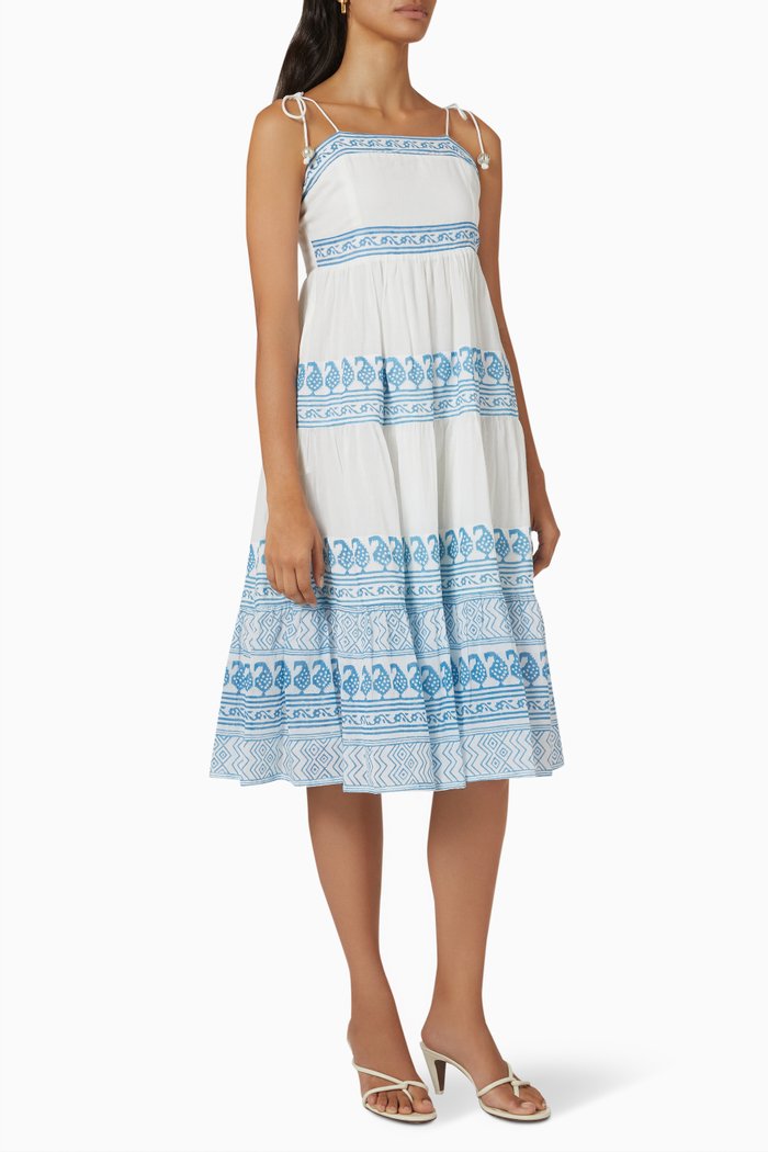 

Tie Strap Midi Dress in Cotton Voile, White