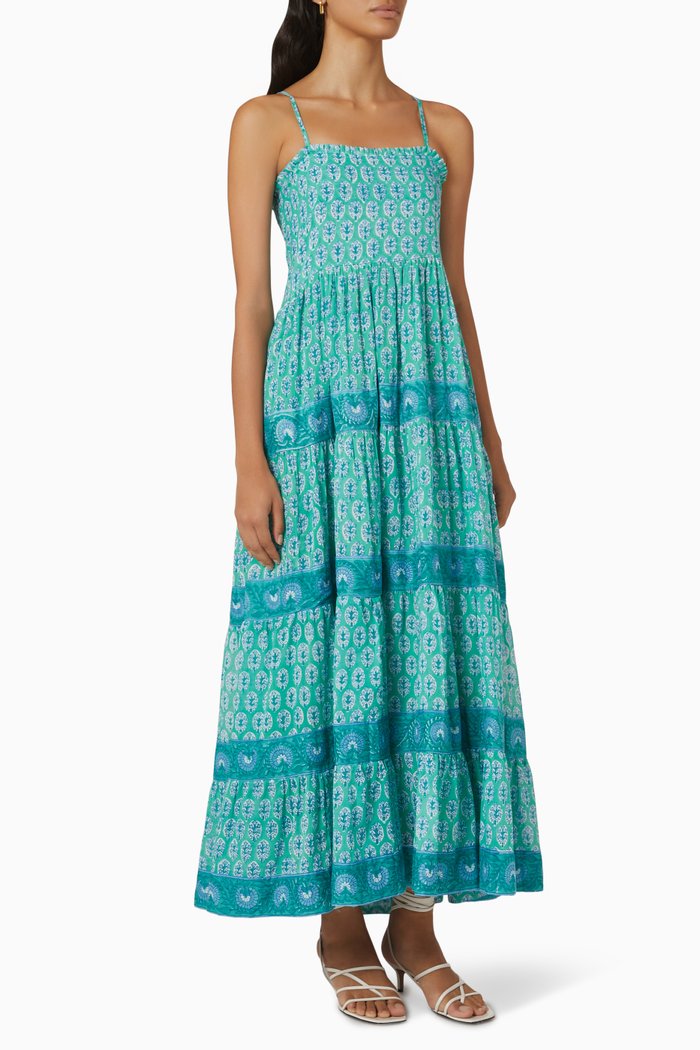 

Smocked Back Maxi Dress in Cotton Voile, Green