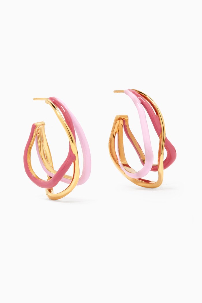 

Wavy Hoop Earrings in 18kt Gold-plated Brass, Pink