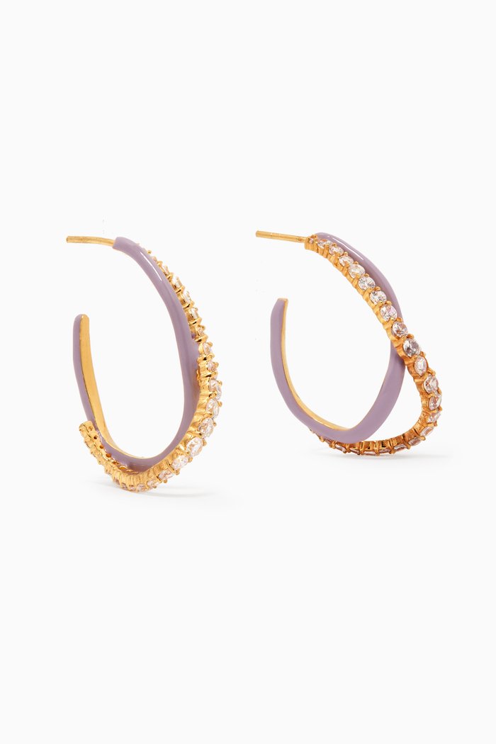 

Feminine Waves Crystal Hoop Earrings in 18kt Gold-plated Brass, Purple