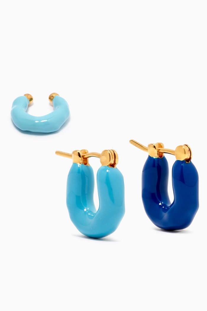 

Feminine Waves Mini Hoop Earring Set in 18kt Gold-plated Brass, Pink