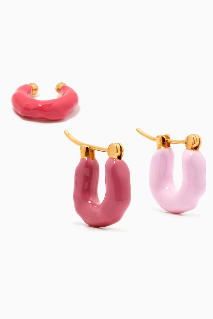 

Feminine Waves Mini Hoop Earring Set in 18kt Gold-plated Brass, Pink